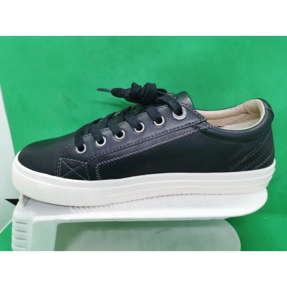 Taos Plim Soul Lux Black Leather Sneakers Womens Size 8.5 Low Top Lace Up Shoes